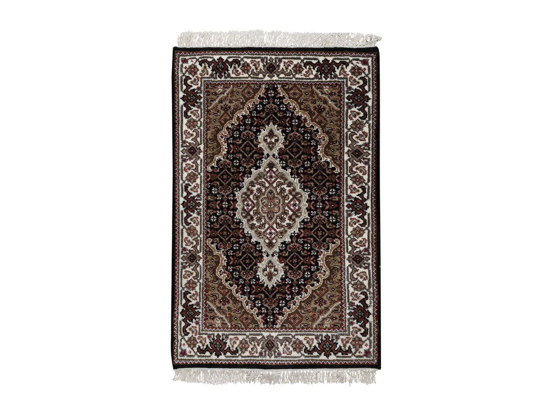 1'11" x 3'0" New Hand Knotted Black Wool Rectangle Oriental Rug - MOA10291567