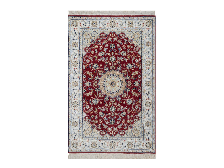 2'6" x 4'1" New Hand Knotted Red Wool & Silk Rectangle Oriental Rug - MOA10291572