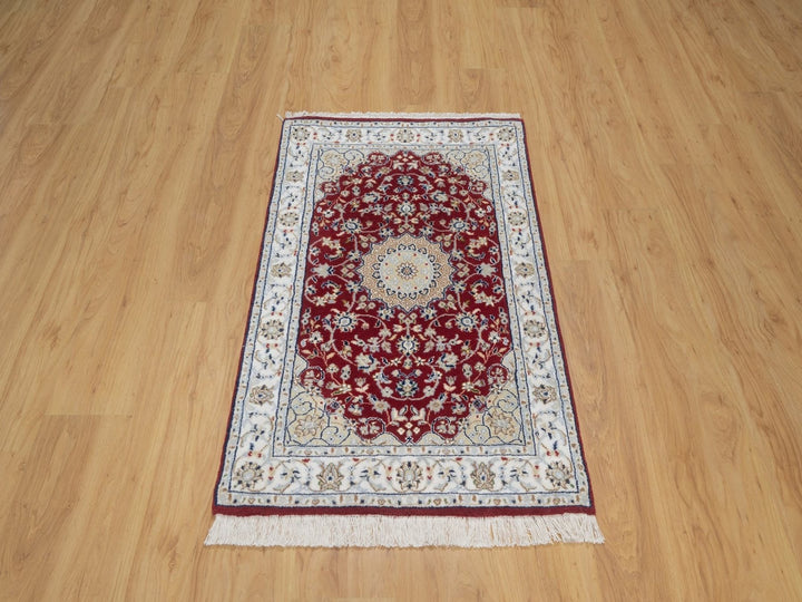 2'6" x 4'1" New Hand Knotted Red Wool & Silk Rectangle Oriental Rug - MOA10291572