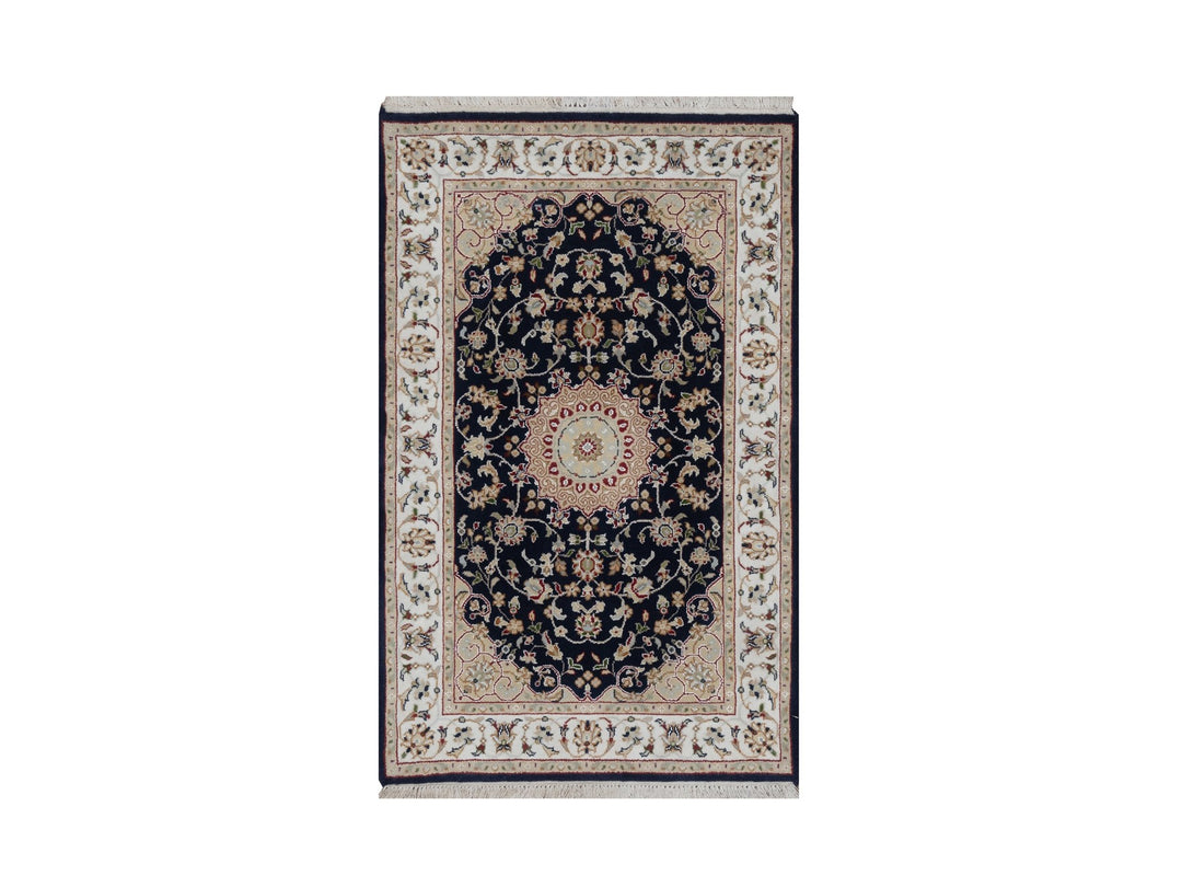 3'1" x 5'2" New Hand Knotted Blue Wool & Silk Rectangle Oriental Rug - MOA10291574