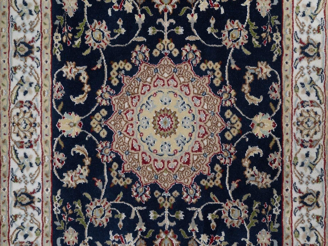 3'1" x 5'2" New Hand Knotted Blue Wool & Silk Rectangle Oriental Rug - MOA10291574