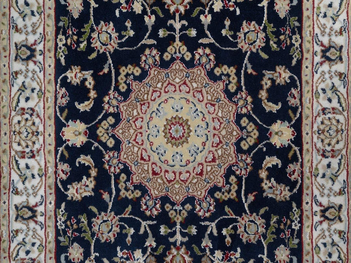 3'1" x 5'2" New Hand Knotted Blue Wool & Silk Rectangle Oriental Rug - MOA10291574