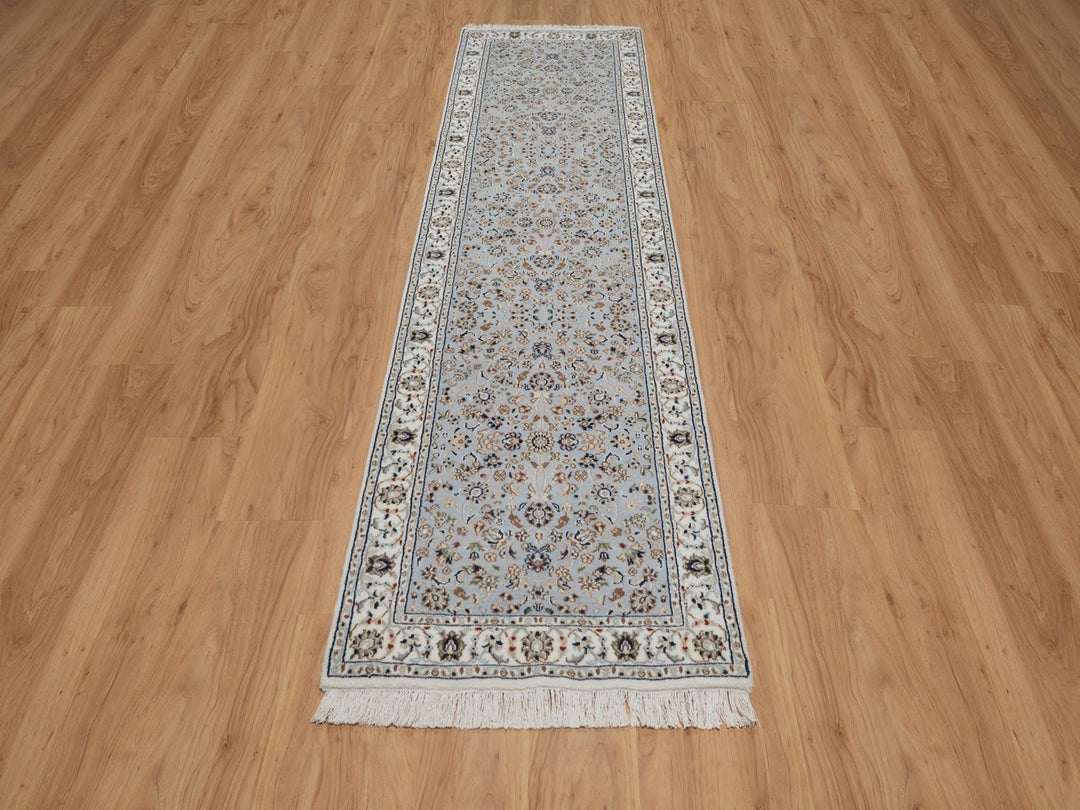 2'8" x 10'1" New Hand Knotted Blue Wool & Silk Runner Oriental Rug - MOA10291577