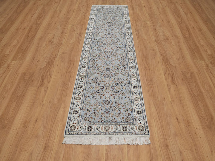 2'8" x 10'1" New Hand Knotted Blue Wool & Silk Runner Oriental Rug - MOA10291577