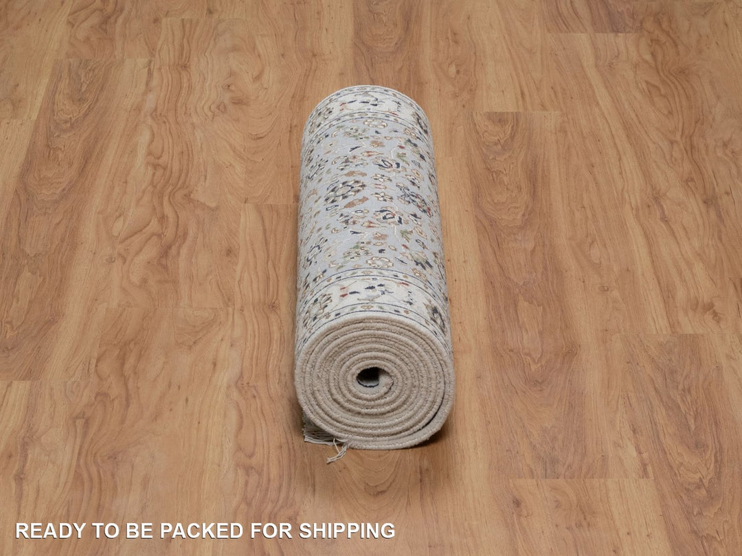 2'8" x 10'1" New Hand Knotted Blue Wool & Silk Runner Oriental Rug - MOA10291577