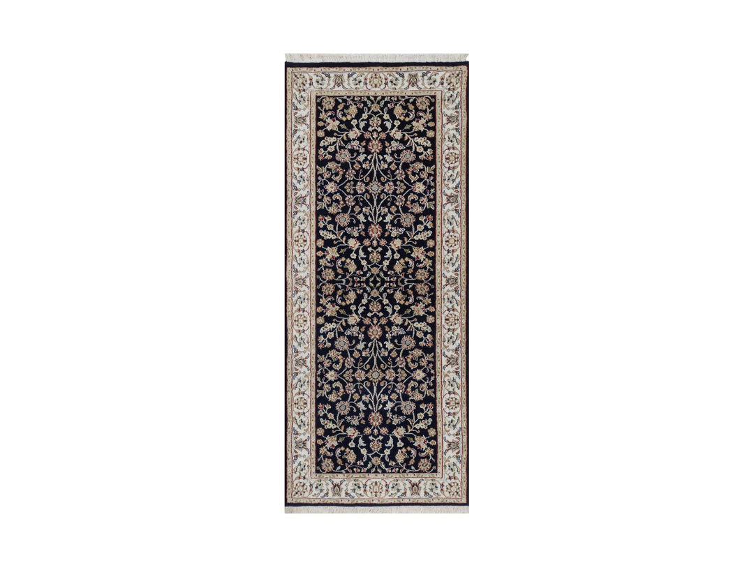 2'7" x 6'4" New Hand Knotted Blue Wool & Silk Runner Oriental Rug - MOA10291578