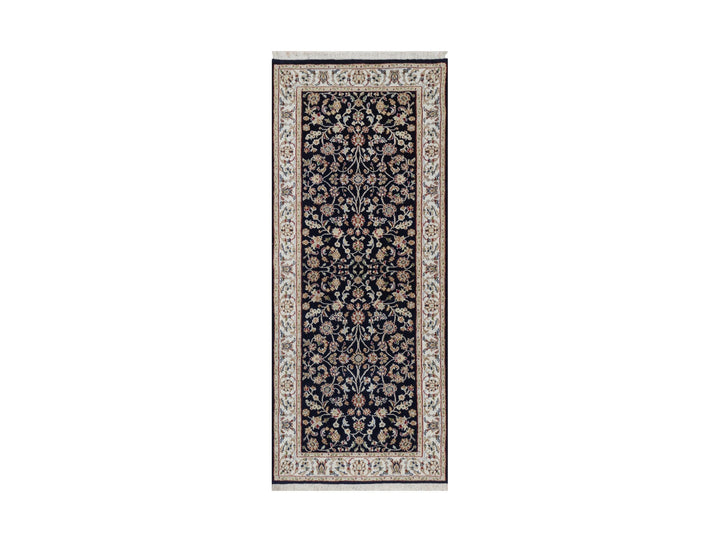 2'7" x 6'4" New Hand Knotted Blue Wool & Silk Runner Oriental Rug - MOA10291578