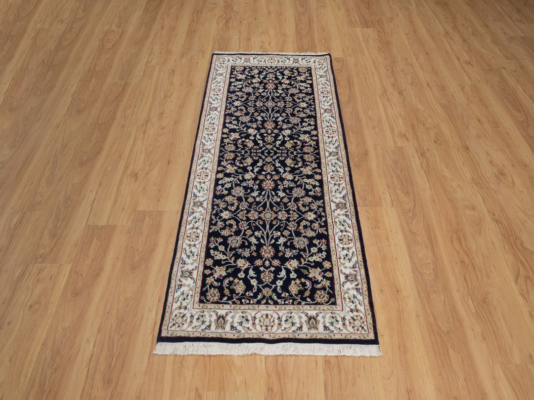 2'7" x 6'4" New Hand Knotted Blue Wool & Silk Runner Oriental Rug - MOA10291578