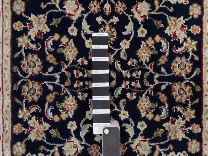 2'7" x 6'4" New Hand Knotted Blue Wool & Silk Runner Oriental Rug - MOA10291578