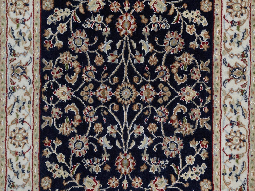 2'7" x 6'4" New Hand Knotted Blue Wool & Silk Runner Oriental Rug - MOA10291578