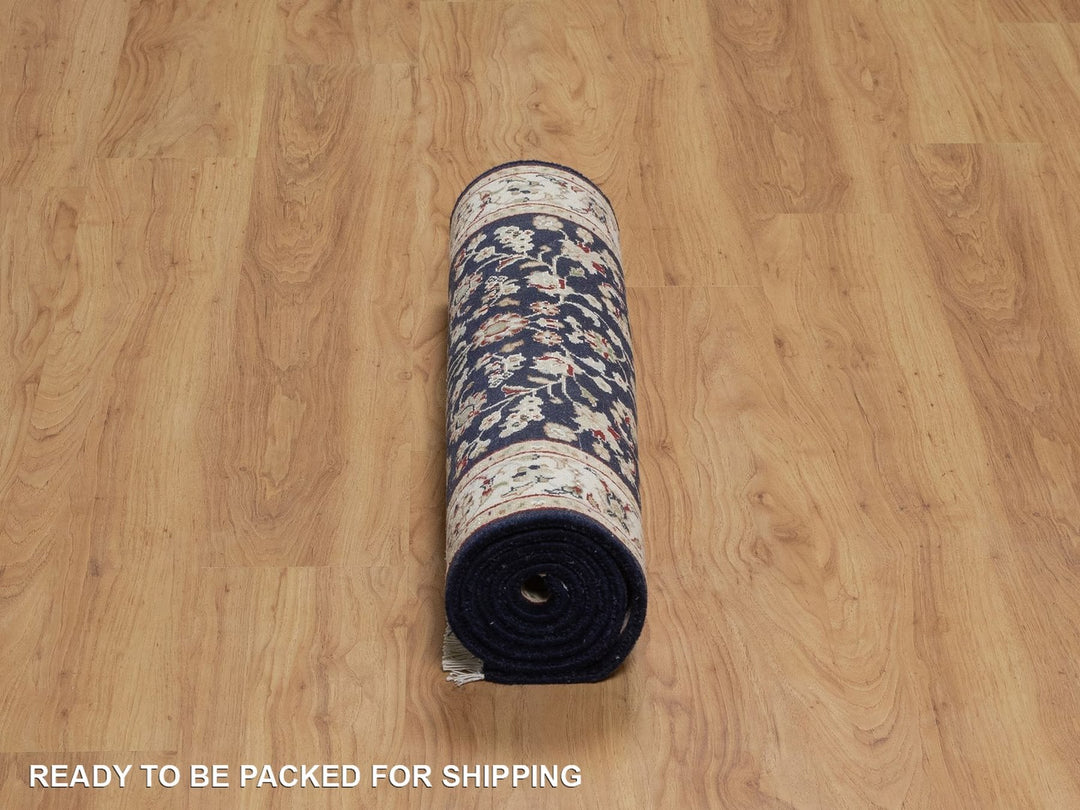 2'7" x 6'4" New Hand Knotted Blue Wool & Silk Runner Oriental Rug - MOA10291578