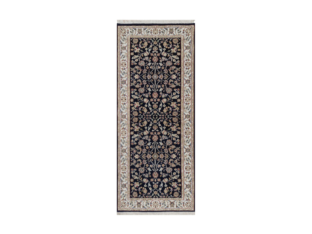 2'7" x 6'3" New Hand Knotted Blue Wool & Silk Rectangle Oriental Rug - MOA10291579