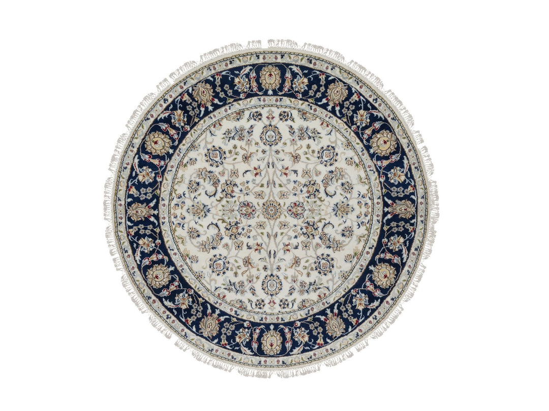 4'10" x 4'11" New Hand Knotted Ivory Wool & Silk Round Oriental Rug - MOA10291580