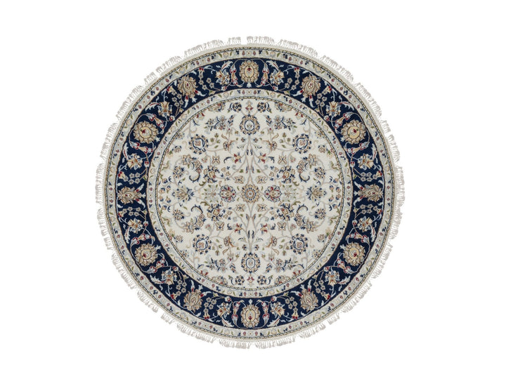 4'10" x 4'11" New Hand Knotted Ivory Wool & Silk Round Oriental Rug - MOA10291580