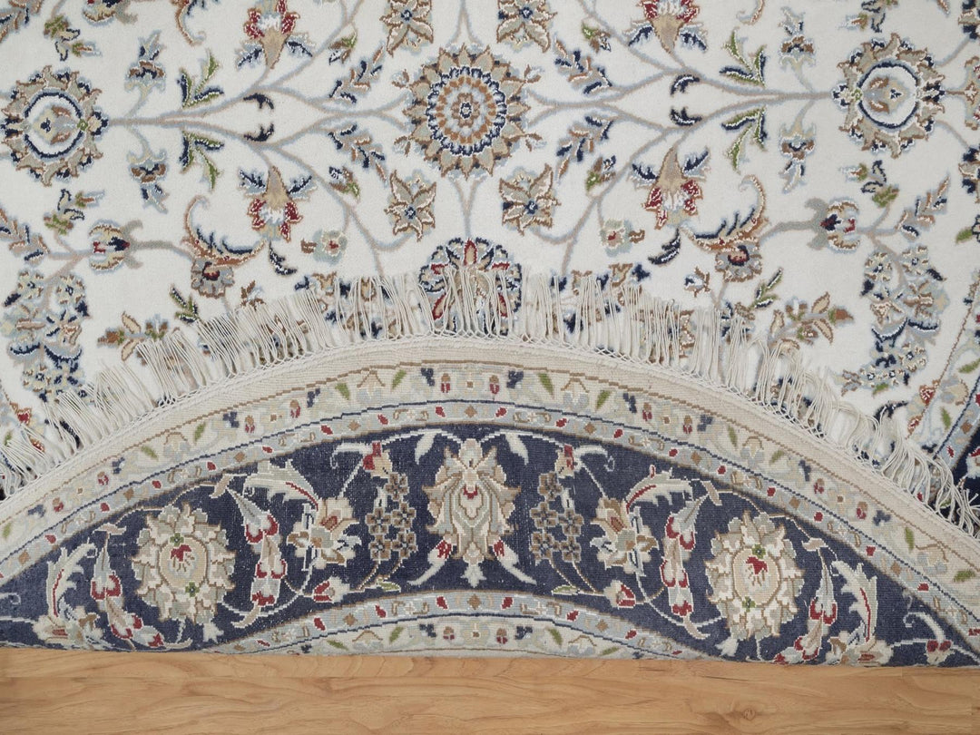 6'2" x 6'2" New Hand Knotted Ivory Wool & Silk Round Oriental Rug - MOA10291581