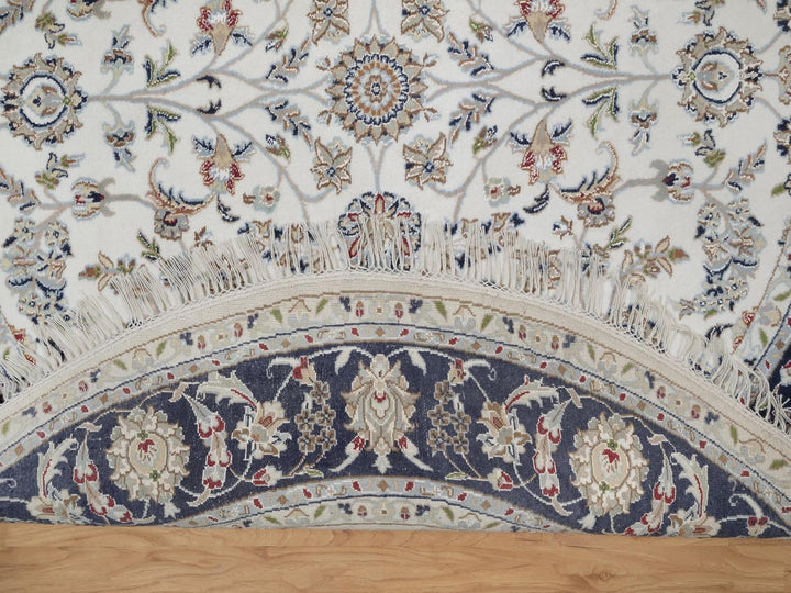 6'2" x 6'2" New Hand Knotted Ivory Wool & Silk Round Oriental Rug - MOA10291581