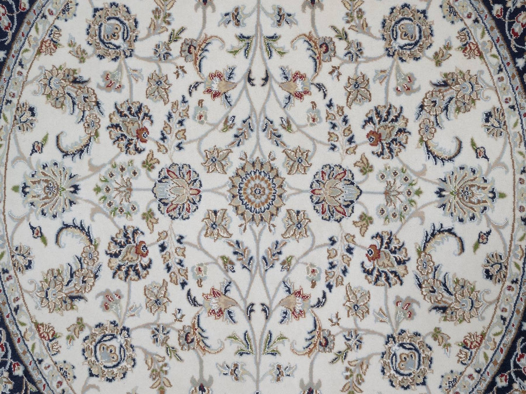 6'2" x 6'2" New Hand Knotted Ivory Wool & Silk Round Oriental Rug - MOA10291581