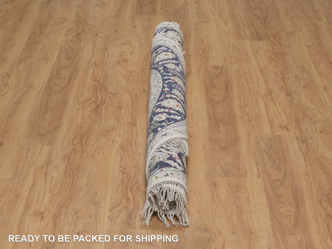 6'2" x 6'2" New Hand Knotted Ivory Wool & Silk Round Oriental Rug - MOA10291581