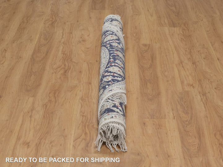 6'2" x 6'2" New Hand Knotted Ivory Wool & Silk Round Oriental Rug - MOA10291581