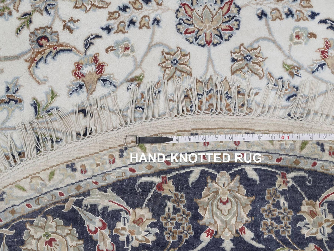 6'2" x 6'2" New Hand Knotted Ivory Wool & Silk Round Oriental Rug - MOA10291581