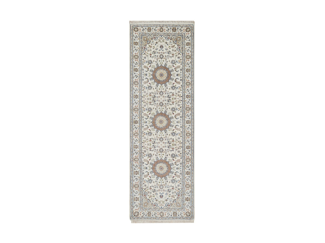 2'7" x 8'0" New Hand Knotted Ivory Wool & Silk Runner Oriental Rug - MOA10291584