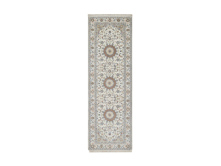 2'7" x 8'0" New Hand Knotted Ivory Wool & Silk Runner Oriental Rug - MOA10291584