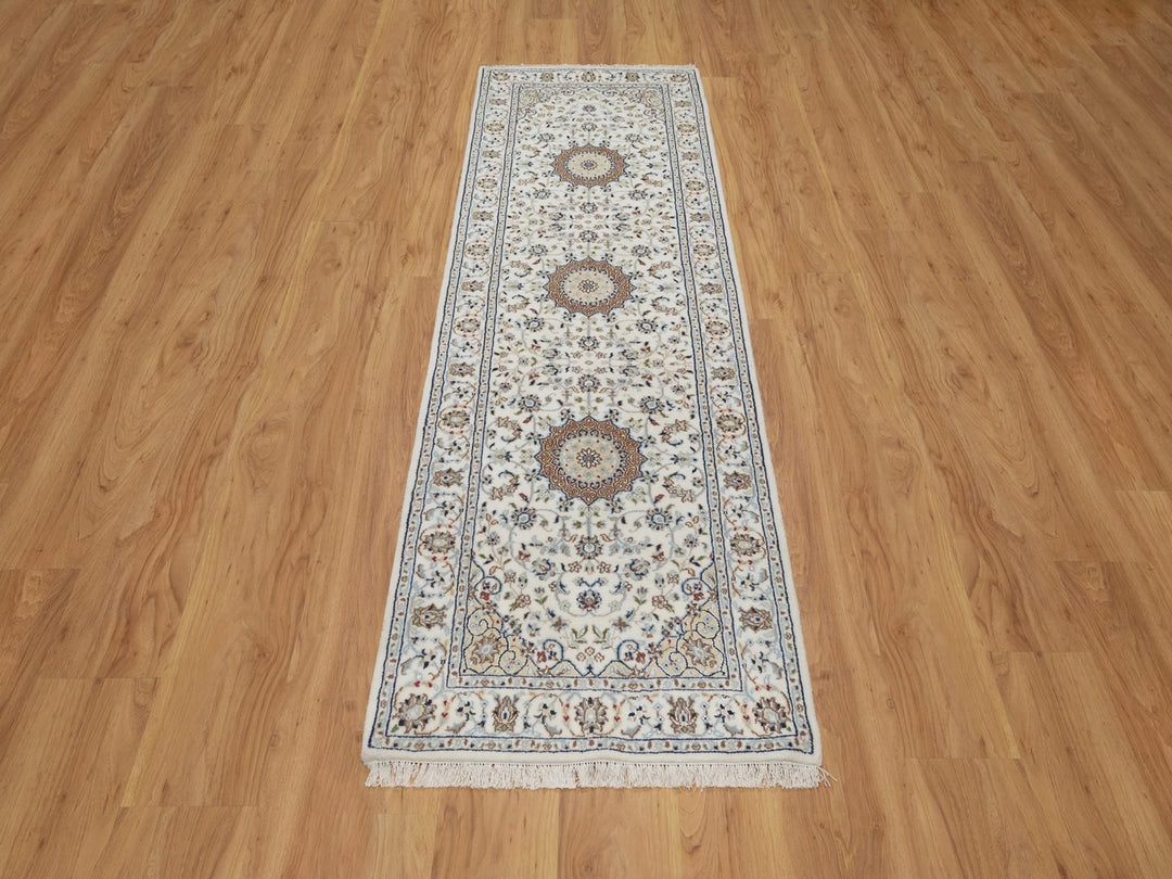 2'7" x 8'0" New Hand Knotted Ivory Wool & Silk Runner Oriental Rug - MOA10291584