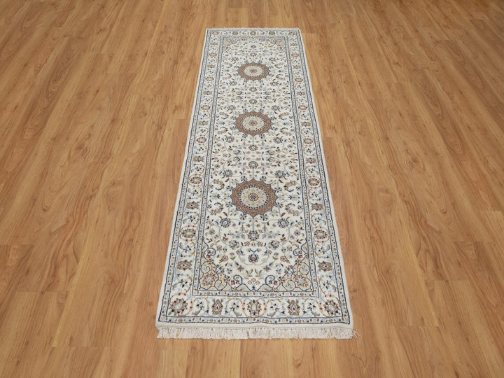 2'7" x 8'0" New Hand Knotted Ivory Wool & Silk Runner Oriental Rug - MOA10291584