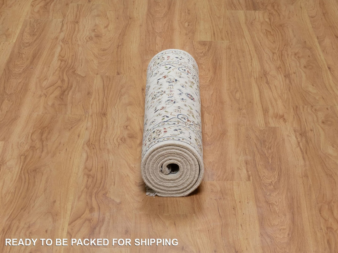 2'7" x 8'0" New Hand Knotted Ivory Wool & Silk Runner Oriental Rug - MOA10291584