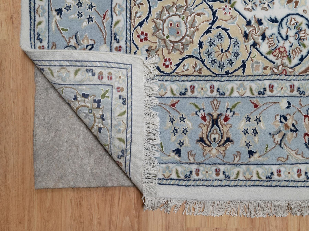 6'0" x 9'0" New Hand Knotted Ivory Wool & Silk Rectangle Oriental Rug - MOA10291586