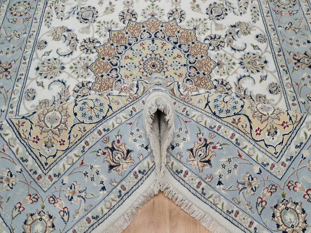 6'0" x 9'0" New Hand Knotted Ivory Wool & Silk Rectangle Oriental Rug - MOA10291586