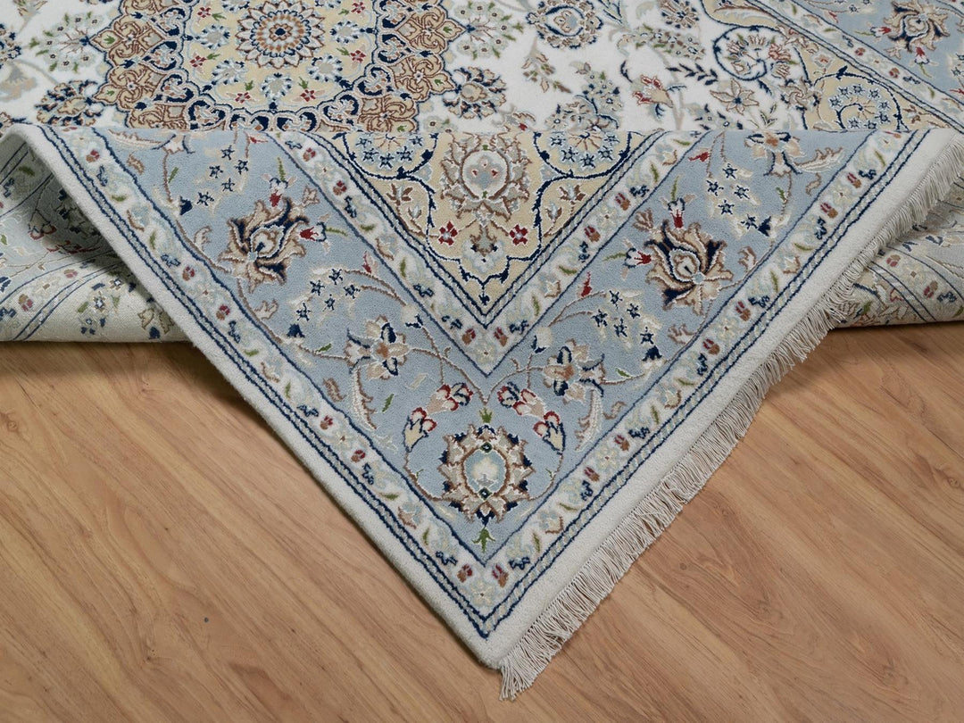 6'0" x 9'0" New Hand Knotted Ivory Wool & Silk Rectangle Oriental Rug - MOA10291586