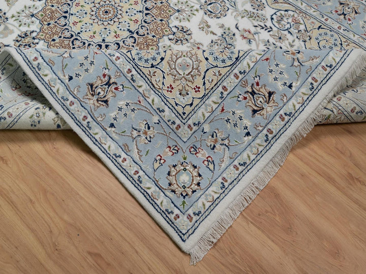 6'0" x 9'0" New Hand Knotted Ivory Wool & Silk Rectangle Oriental Rug - MOA10291586