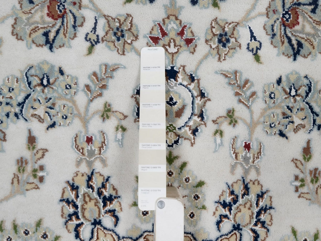 6'0" x 9'0" New Hand Knotted Ivory Wool & Silk Rectangle Oriental Rug - MOA10291586