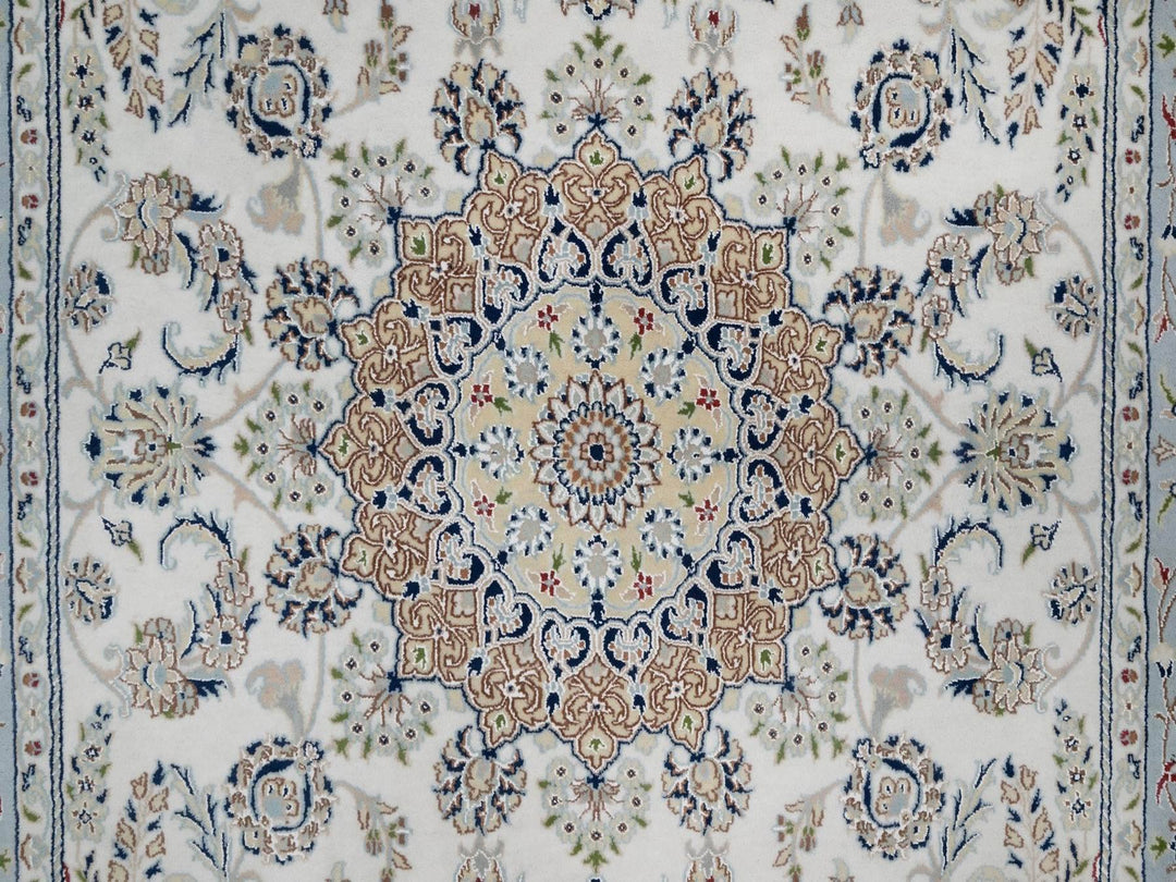 6'0" x 9'0" New Hand Knotted Ivory Wool & Silk Rectangle Oriental Rug - MOA10291586
