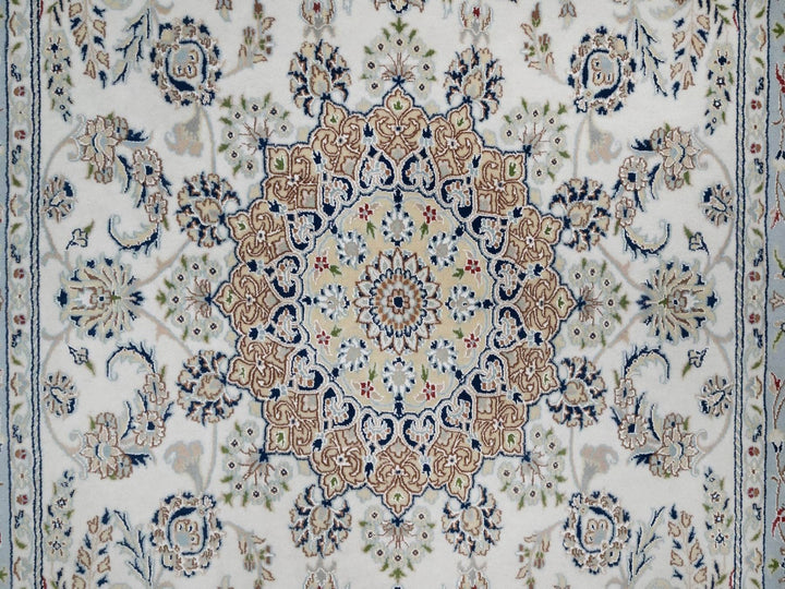6'0" x 9'0" New Hand Knotted Ivory Wool & Silk Rectangle Oriental Rug - MOA10291586