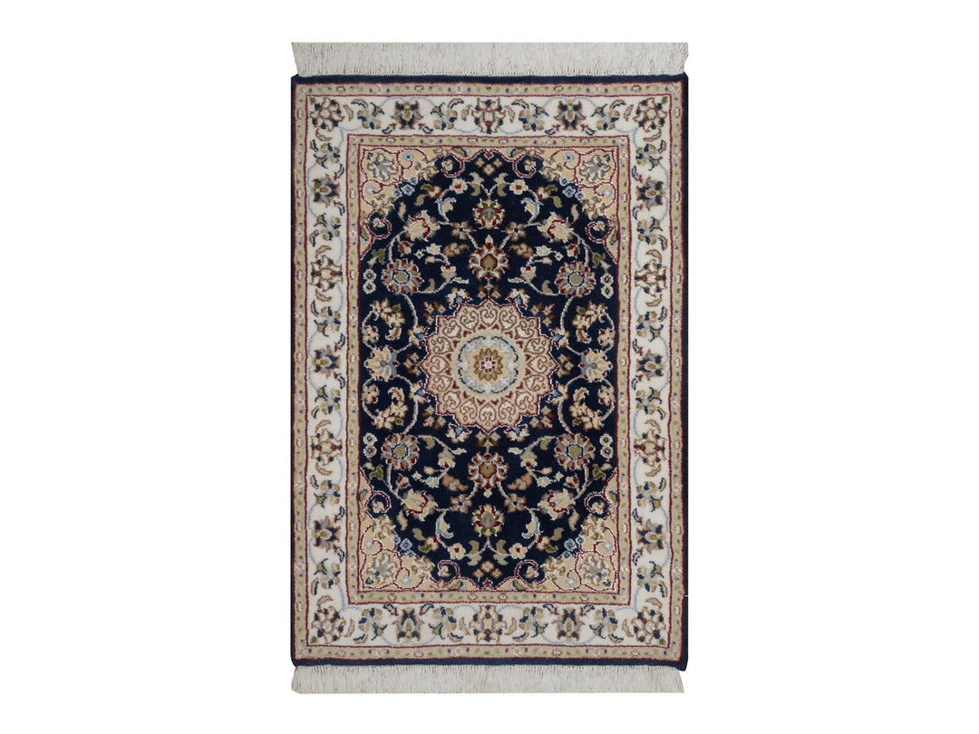 2'1" x 3'2" New Hand Knotted Blue Wool & Silk Rectangle Oriental Rug - MOA10291590