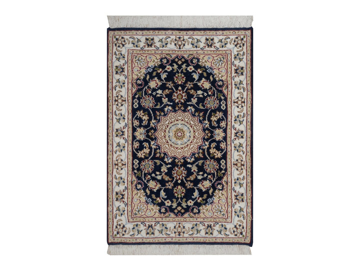 2'1" x 3'2" New Hand Knotted Blue Wool & Silk Rectangle Oriental Rug - MOA10291590
