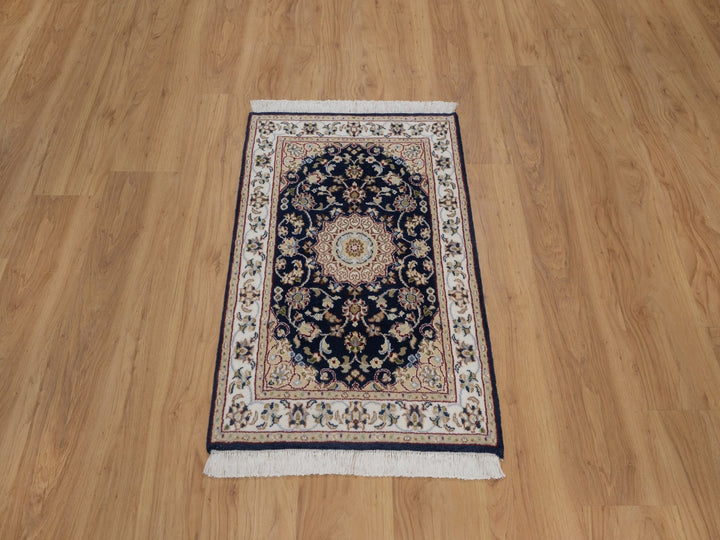 2'1" x 3'2" New Hand Knotted Blue Wool & Silk Rectangle Oriental Rug - MOA10291590
