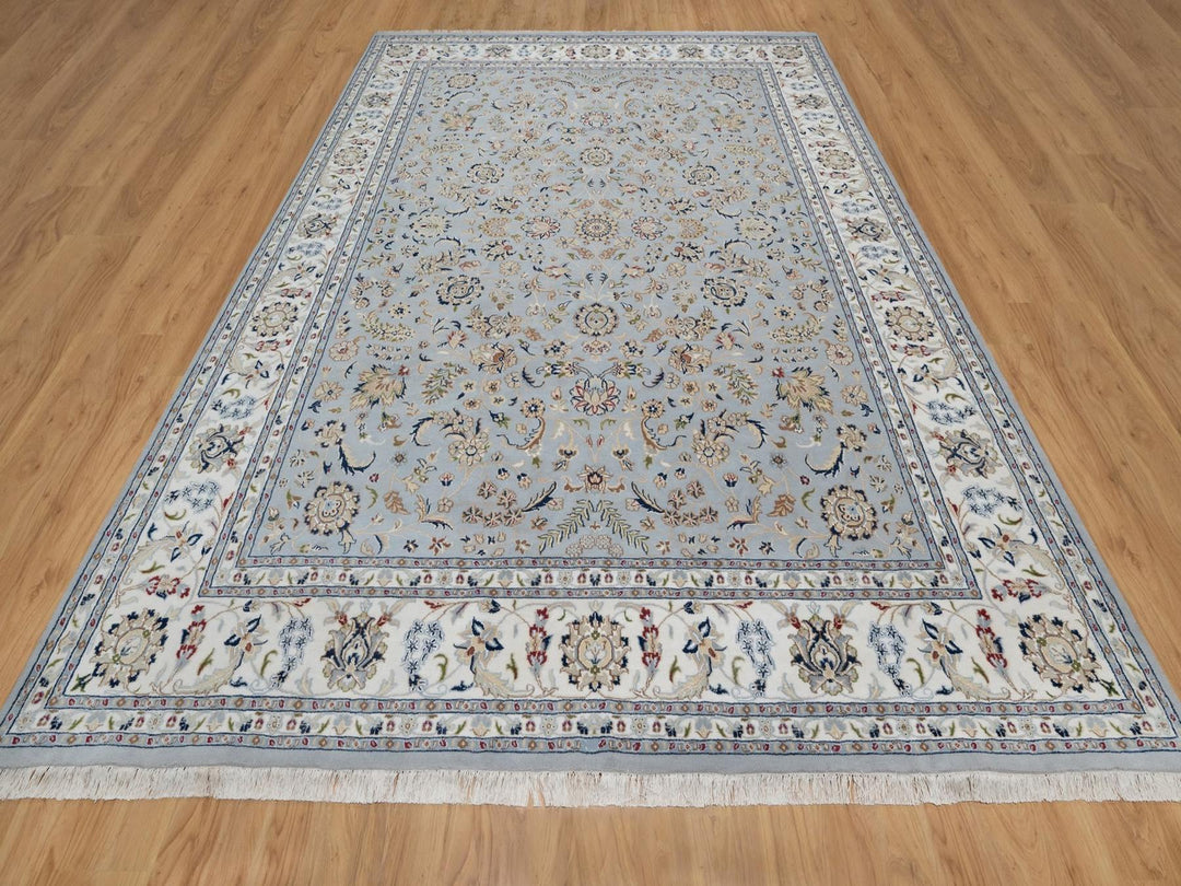 8'10" x 12'0" New Hand Knotted Blue Wool & Silk Rectangle Oriental Rug - MOA10291595