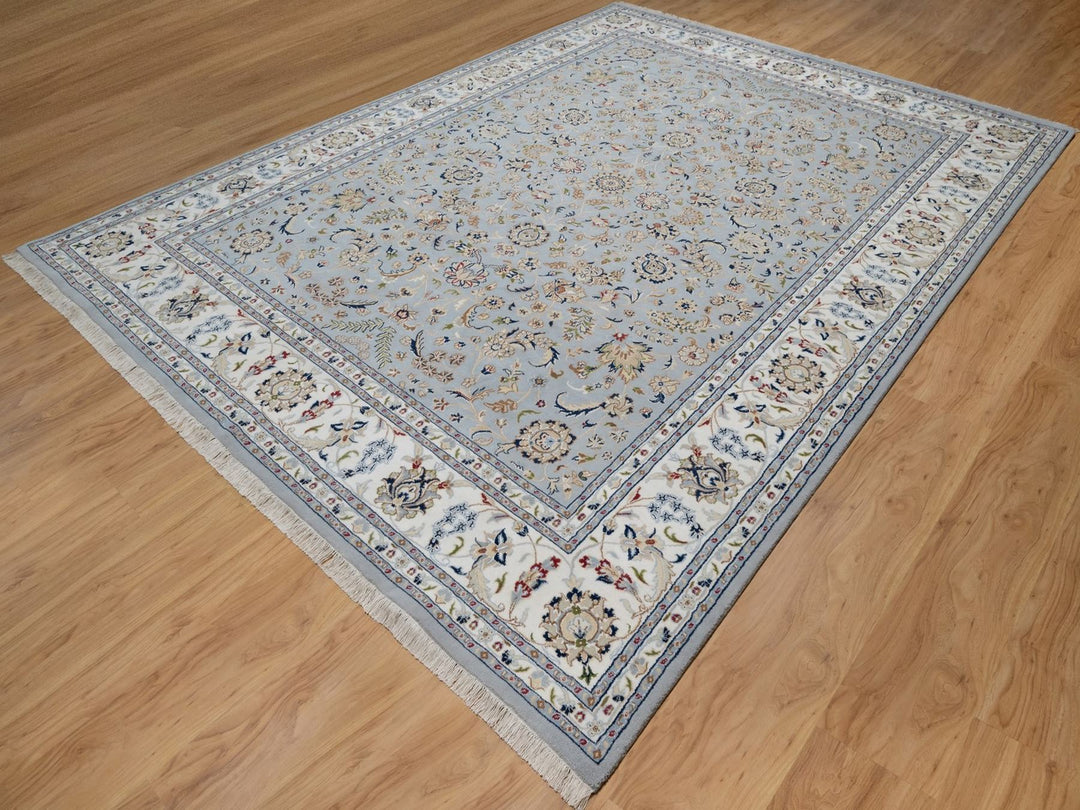 8'10" x 12'0" New Hand Knotted Blue Wool & Silk Rectangle Oriental Rug - MOA10291595