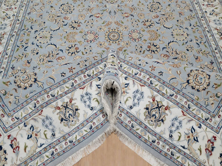 8'10" x 12'0" New Hand Knotted Blue Wool & Silk Rectangle Oriental Rug - MOA10291595