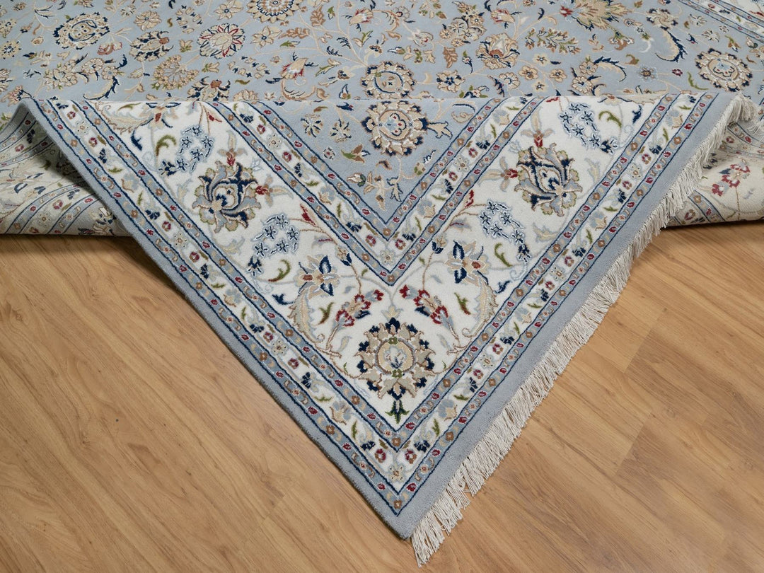8'10" x 12'0" New Hand Knotted Blue Wool & Silk Rectangle Oriental Rug - MOA10291595