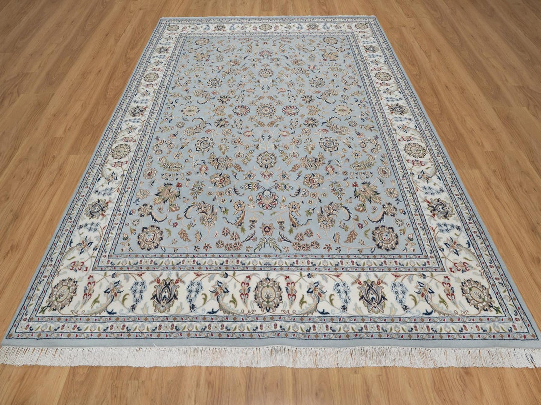 8'2" x 10'5" New Hand Knotted Grey Wool & Silk Rectangle Oriental Rug - MOA10291596