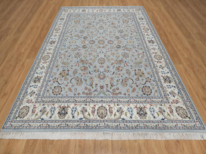 8'2" x 10'5" New Hand Knotted Grey Wool & Silk Rectangle Oriental Rug - MOA10291596