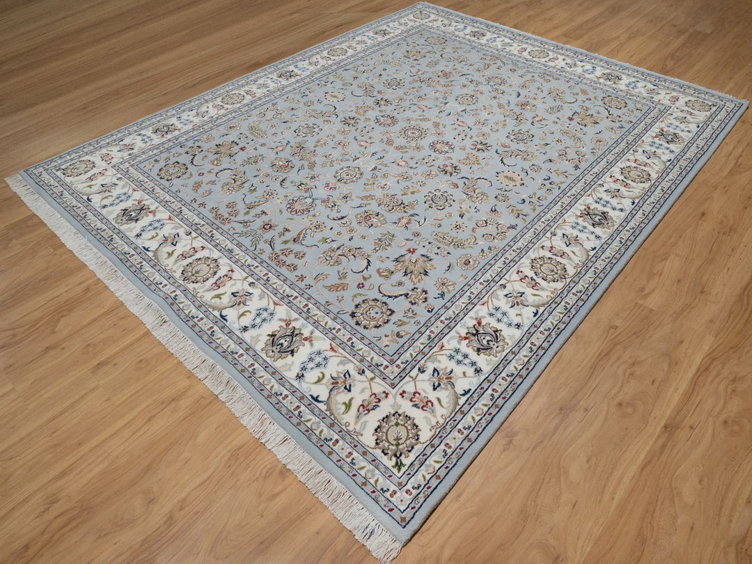 8'2" x 10'5" New Hand Knotted Grey Wool & Silk Rectangle Oriental Rug - MOA10291596