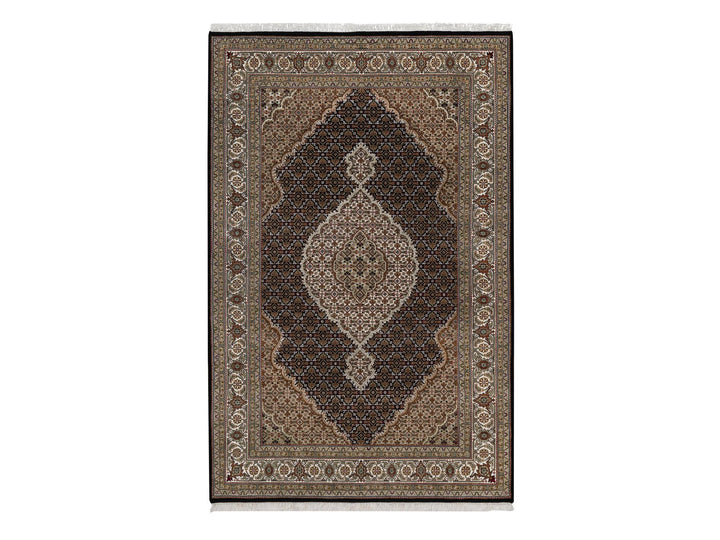 5'11" x 9'1" New Hand Knotted Black Wool Rectangle Oriental Rug - MOA10291597