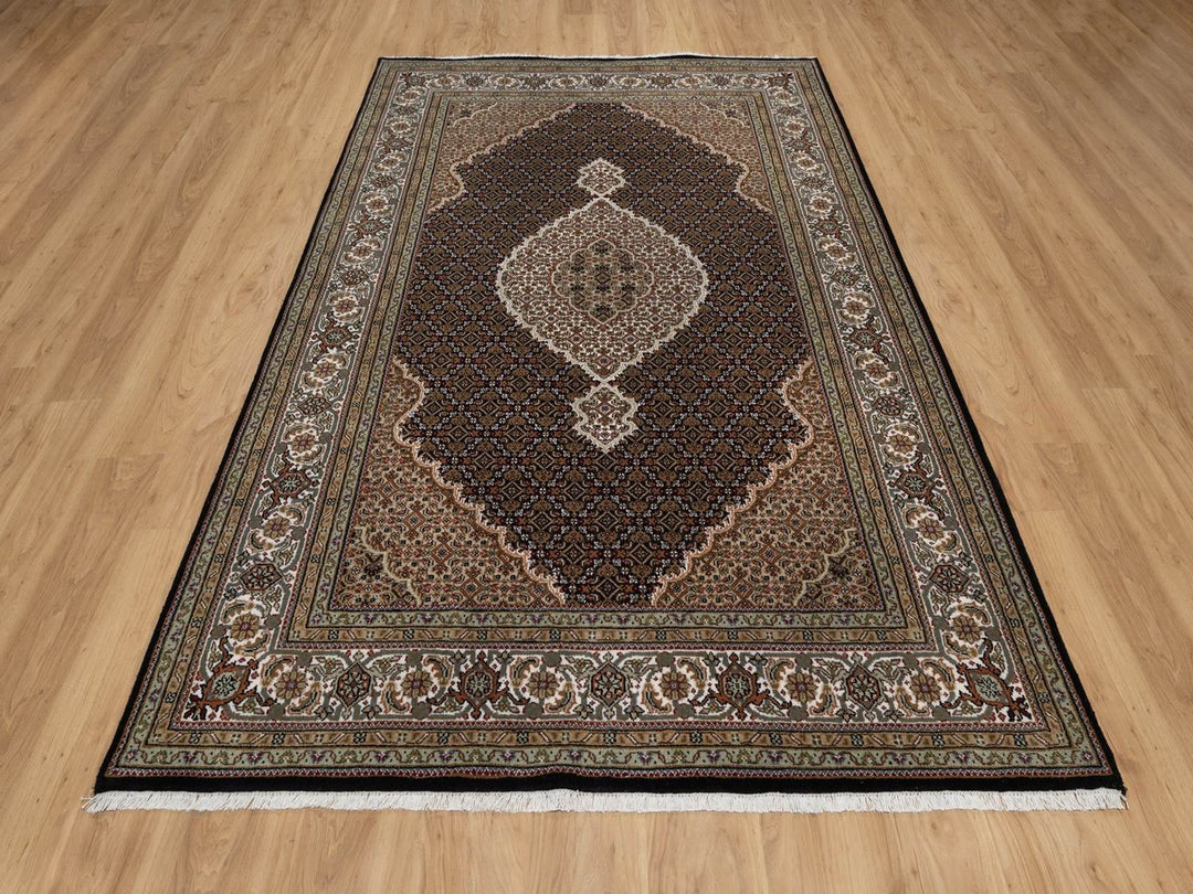 5'11" x 9'1" New Hand Knotted Black Wool Rectangle Oriental Rug - MOA10291597