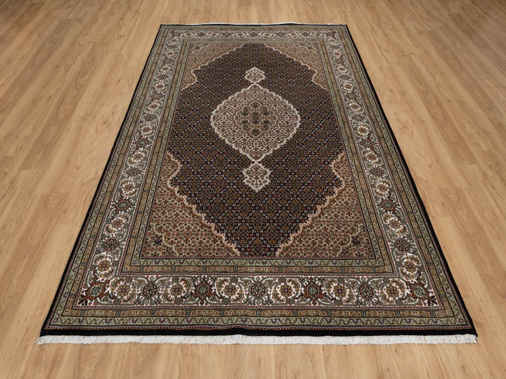 5'11" x 9'1" New Hand Knotted Black Wool Rectangle Oriental Rug - MOA10291597