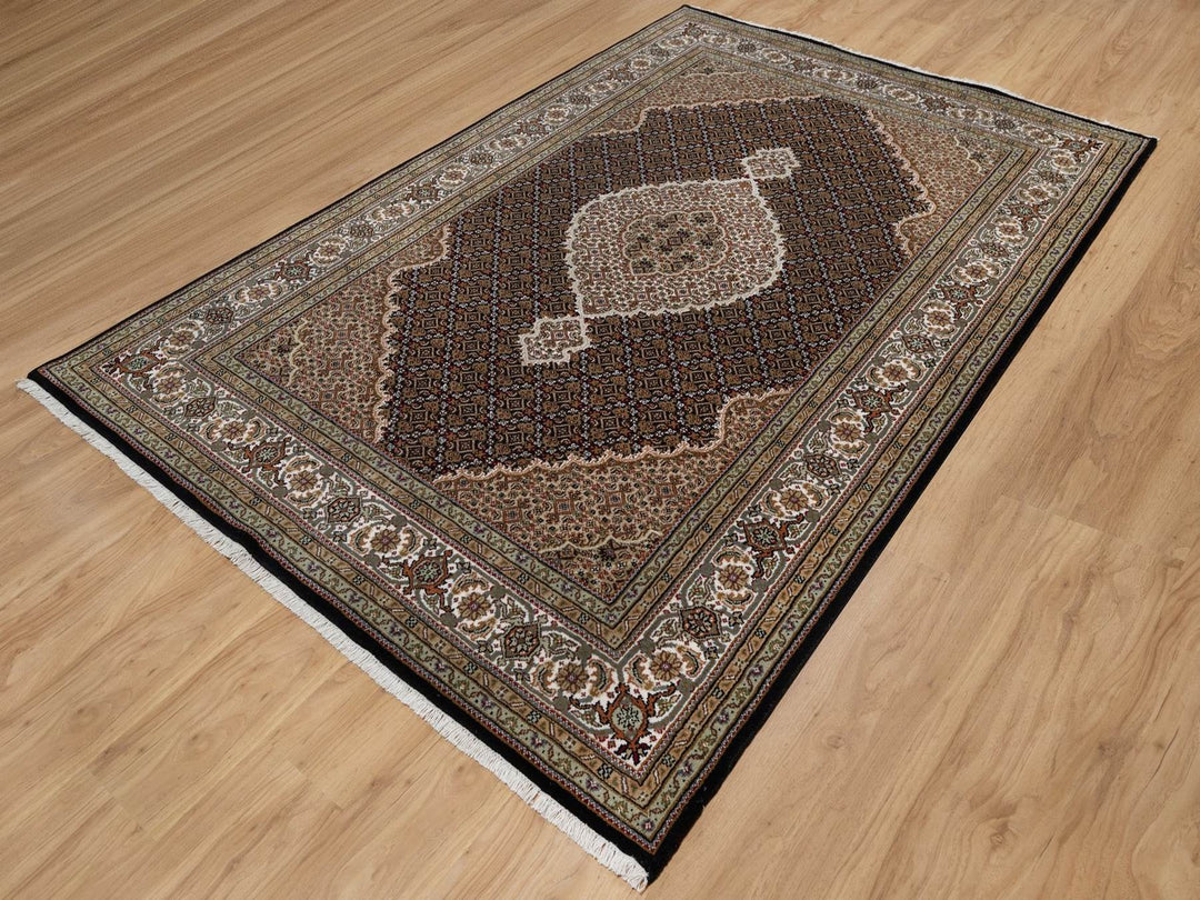 5'11" x 9'1" New Hand Knotted Black Wool Rectangle Oriental Rug - MOA10291597